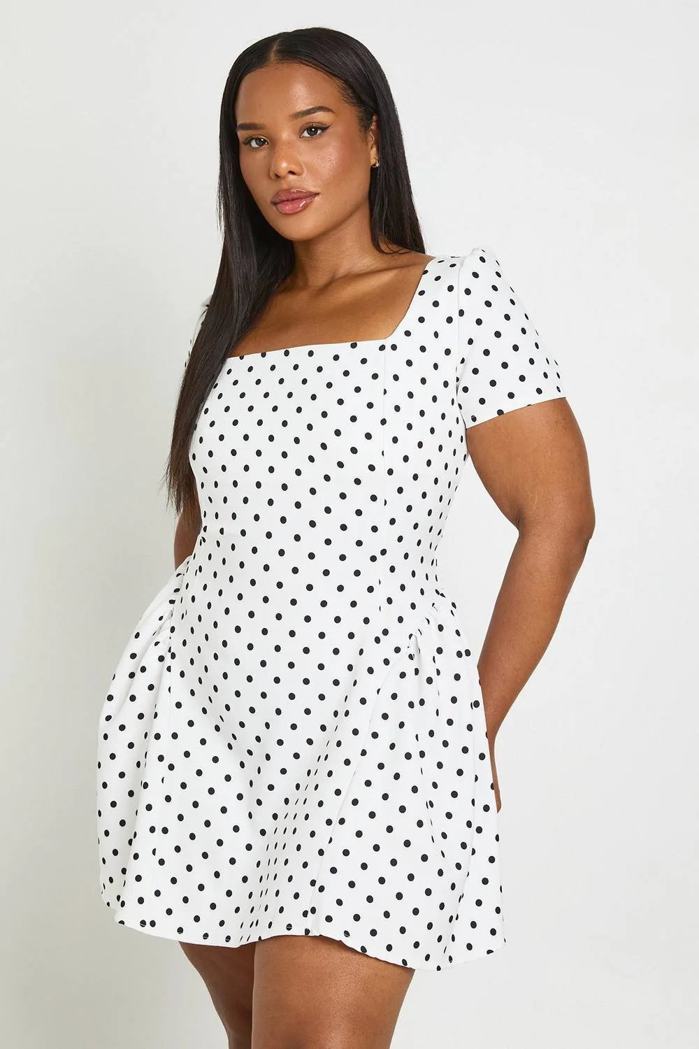 Puff Sleeve Polka Dot Skater Dress by boohoo