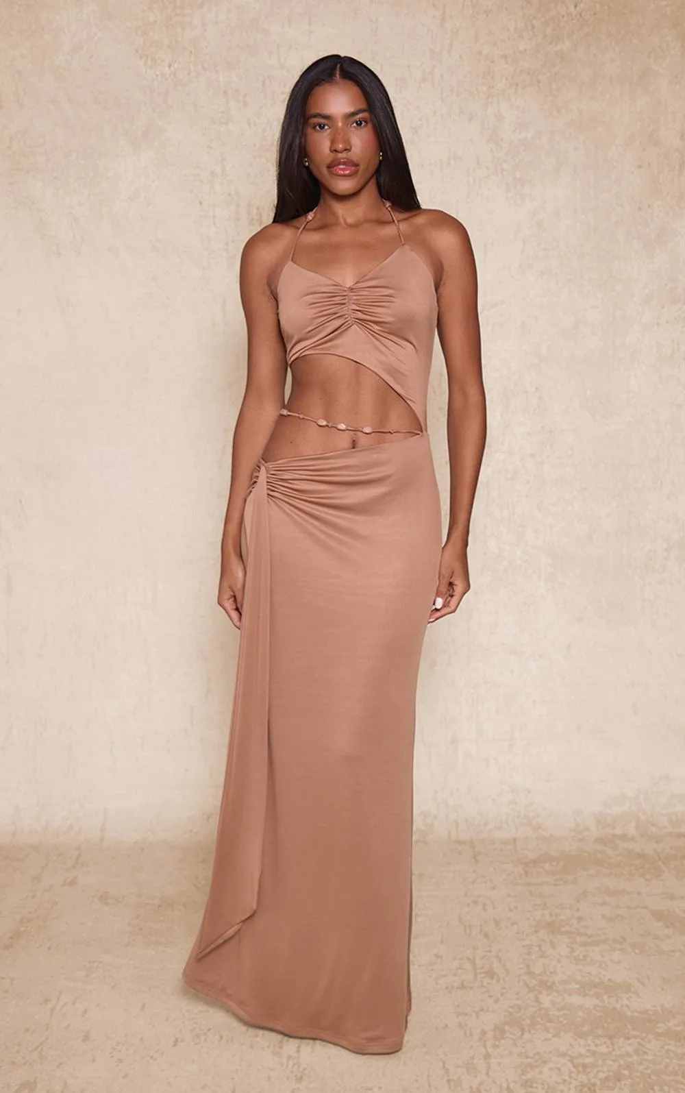 Soft Touch Beaded Cut Out Maxi Dress by PrettyLittleThing