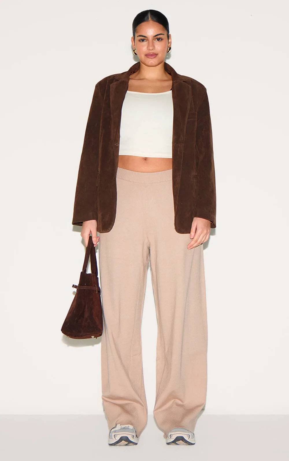 Basic Knit Wide Leg Trousers by PrettyLittleThing