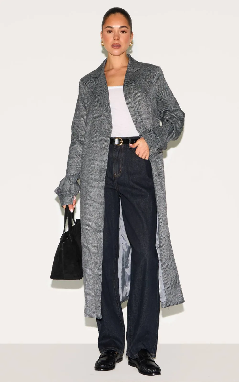 Check Print Oversized Trench Coat by PrettyLittleThing