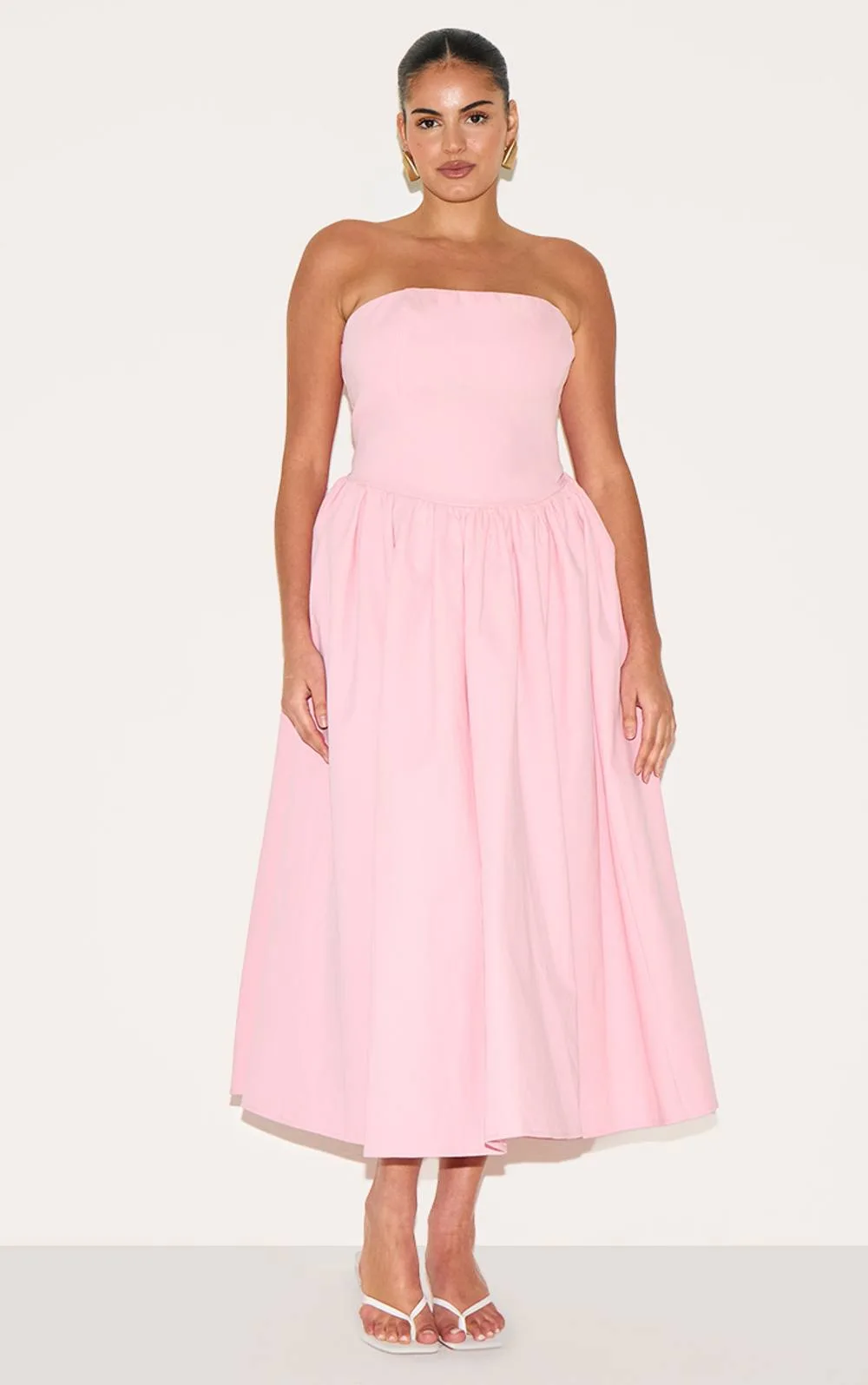 Woven Bandeau Ruched Skater Midaxi Dress