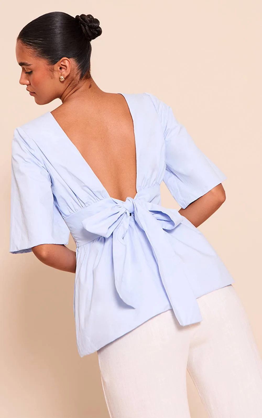 Cotton Short Sleeve Tie Back Blouse by PrettyLittleThing