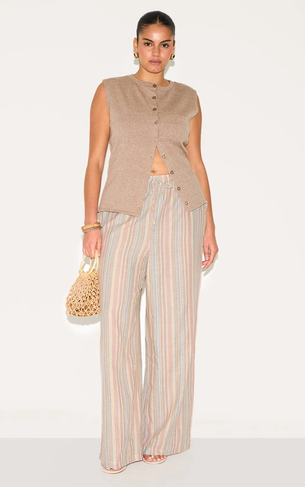 Stripe Linen Look Drawstring Trousers by PrettyLittleThing