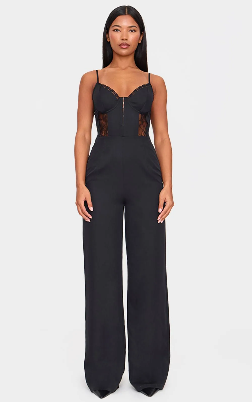 Woven Corset Lace Panel Strappy Jumpsuit by PrettyLittleThing