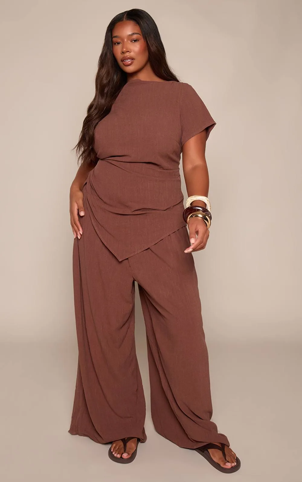 Textured Woven Straight Leg Trousers Co-Ord