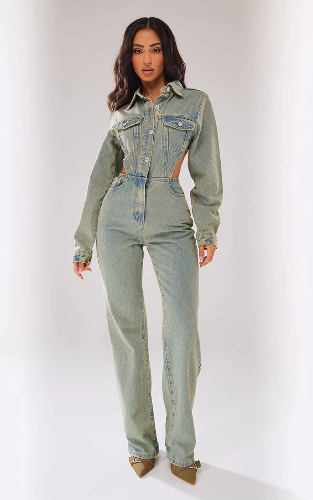 Denim Cut Out Jumpsuit by PrettyLittleThing
