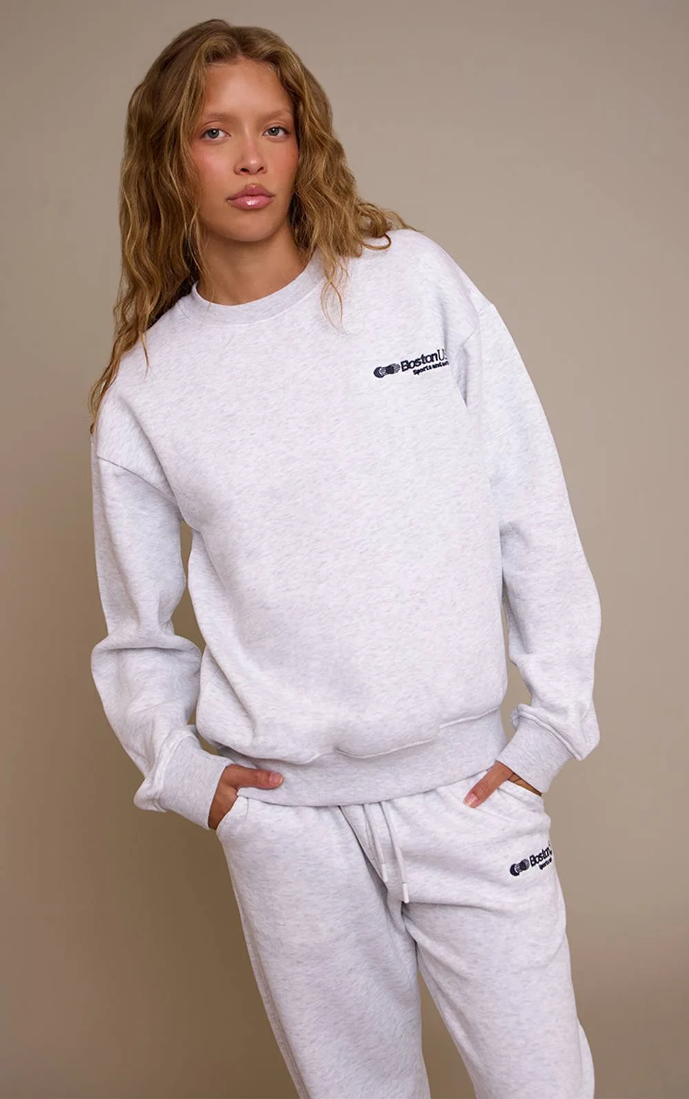Oversized Boston Usa Embroidered Sweatshirt