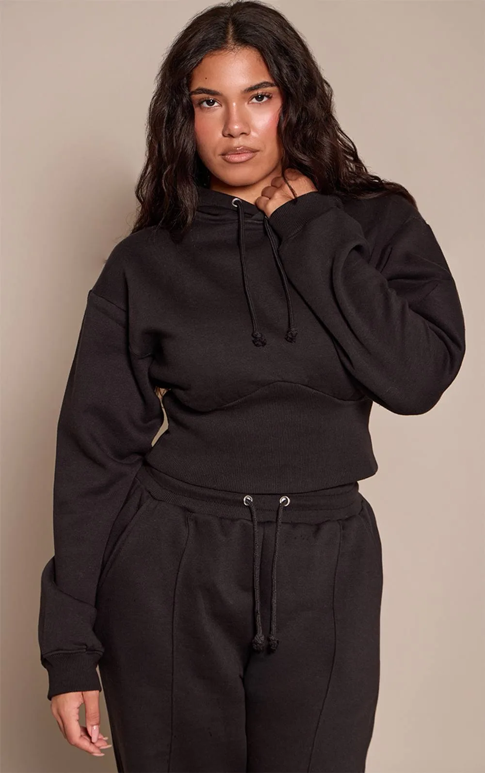 Sweat Crop Shirred Waist Hoodie by PrettyLittleThing