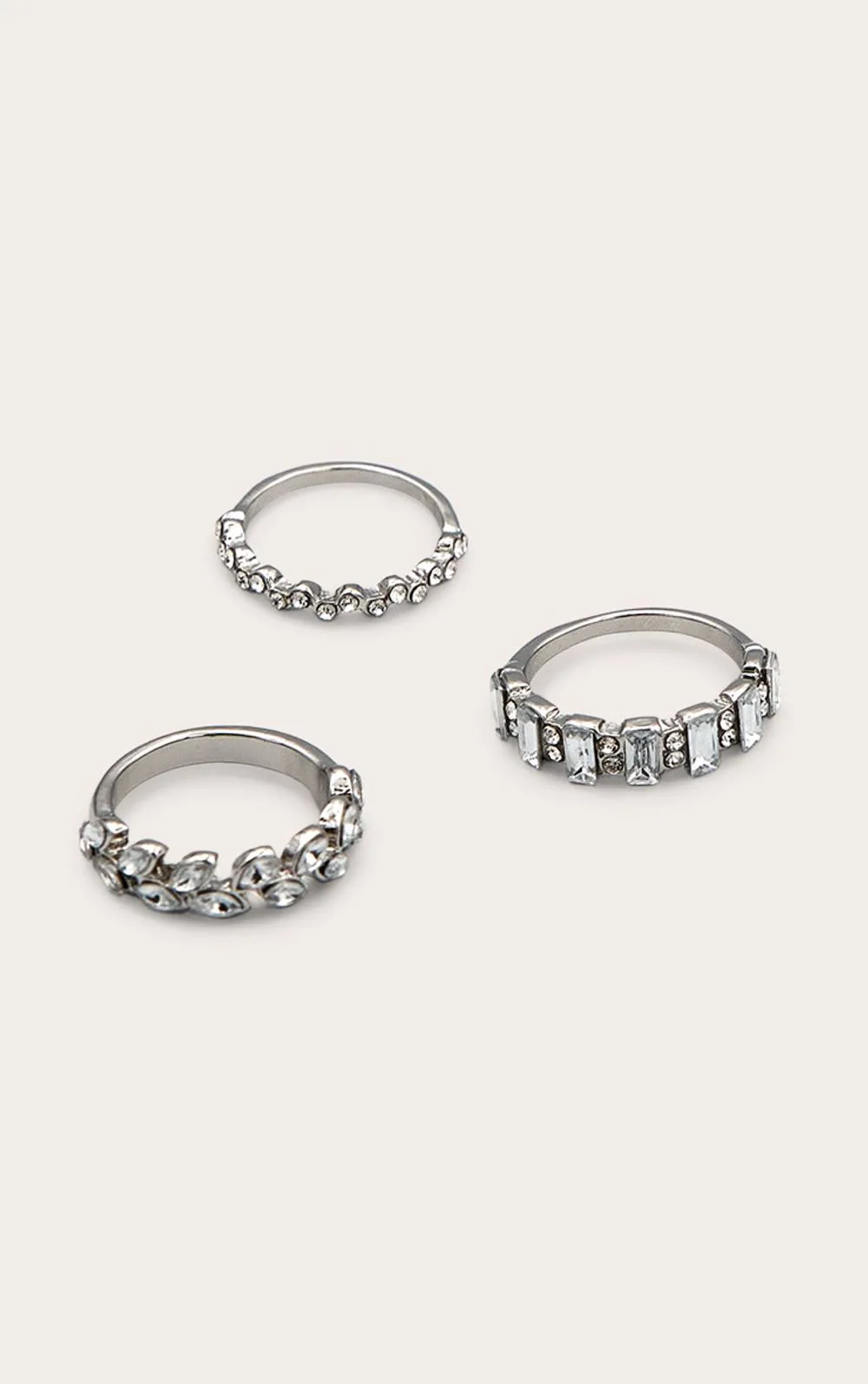Diamante Baguette 3 Pack Ring Set by PrettyLittleThing