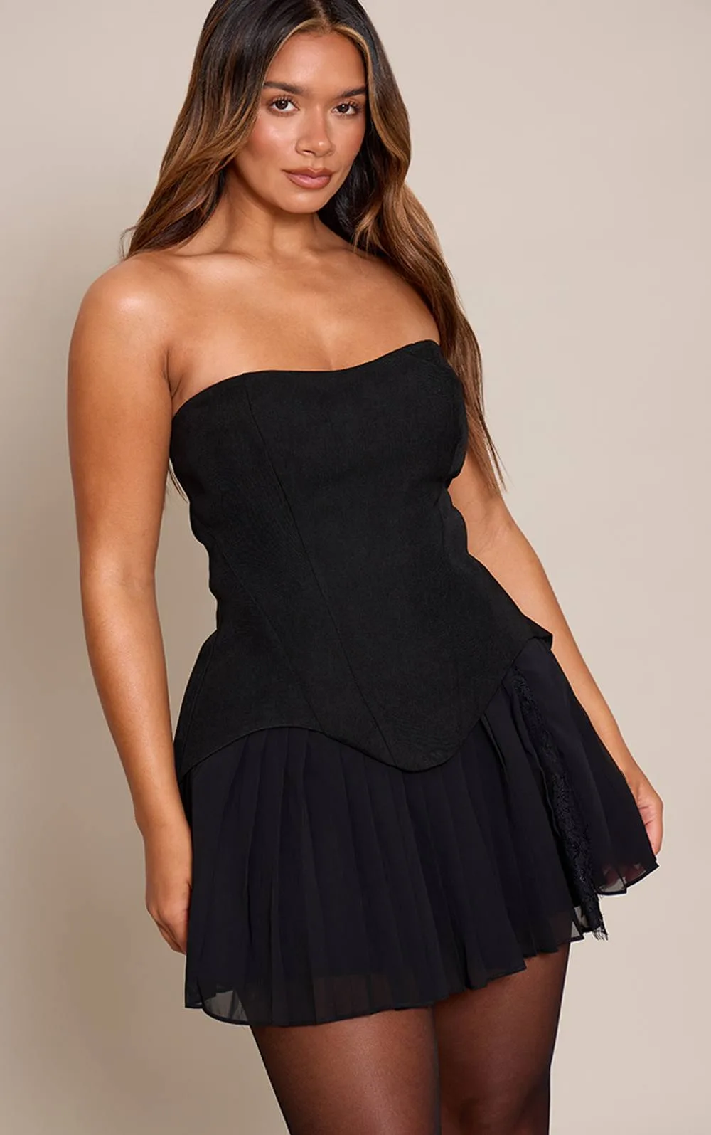 Bandeau Lace Hem Detail Mini Dress
