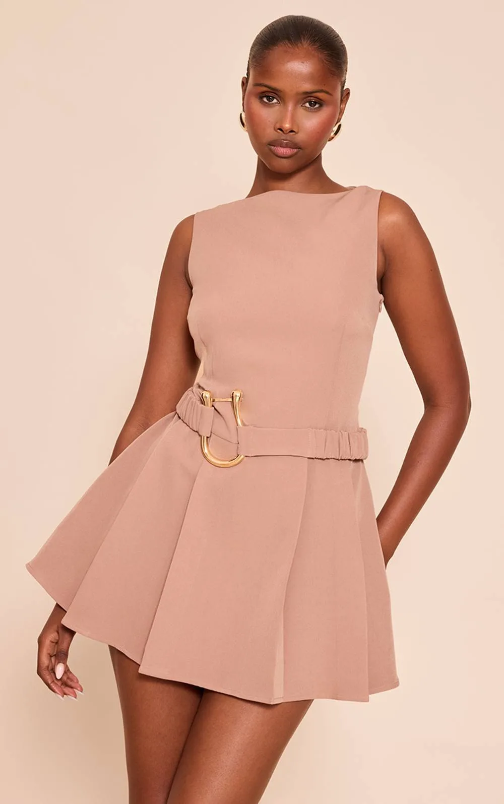 Woven Belt Detail Pleated Shift Dress