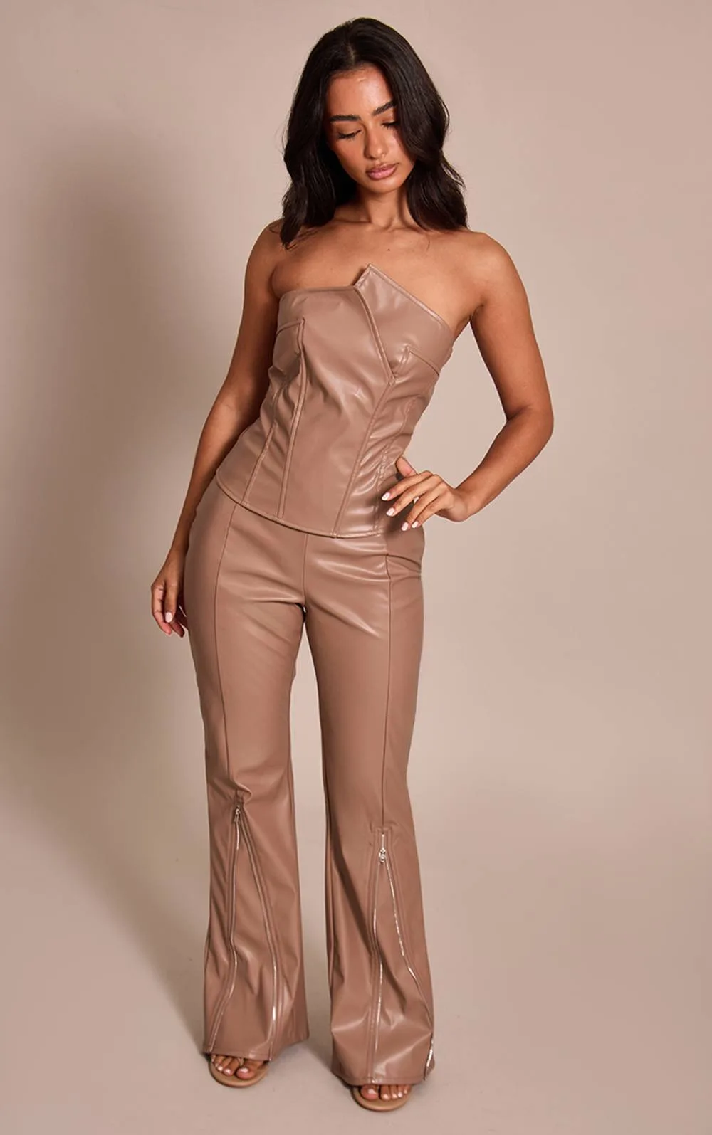 Faux Leather Zip Detail Trousers Co-Ord by PrettyLittleThing