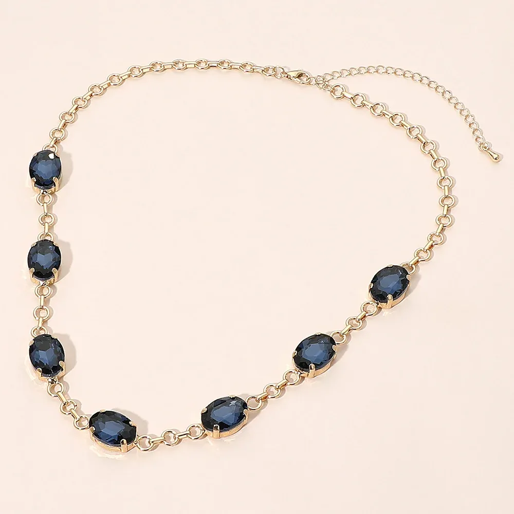 Oval Gem Cluster Station Evening Necklace by FASHNZFAB