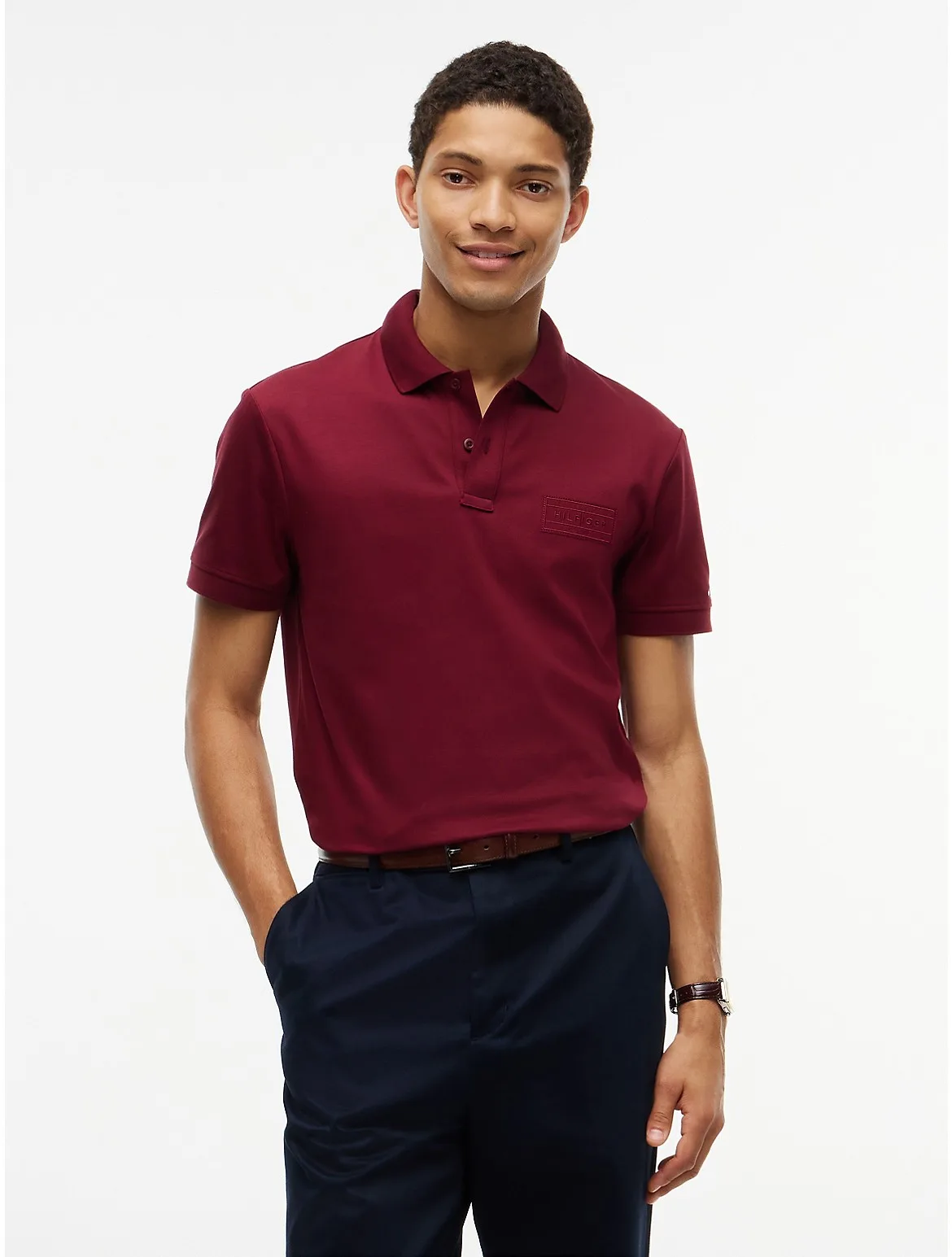 Regular Fit Tonal Logo Interlock Polo by Tommy Hilfiger