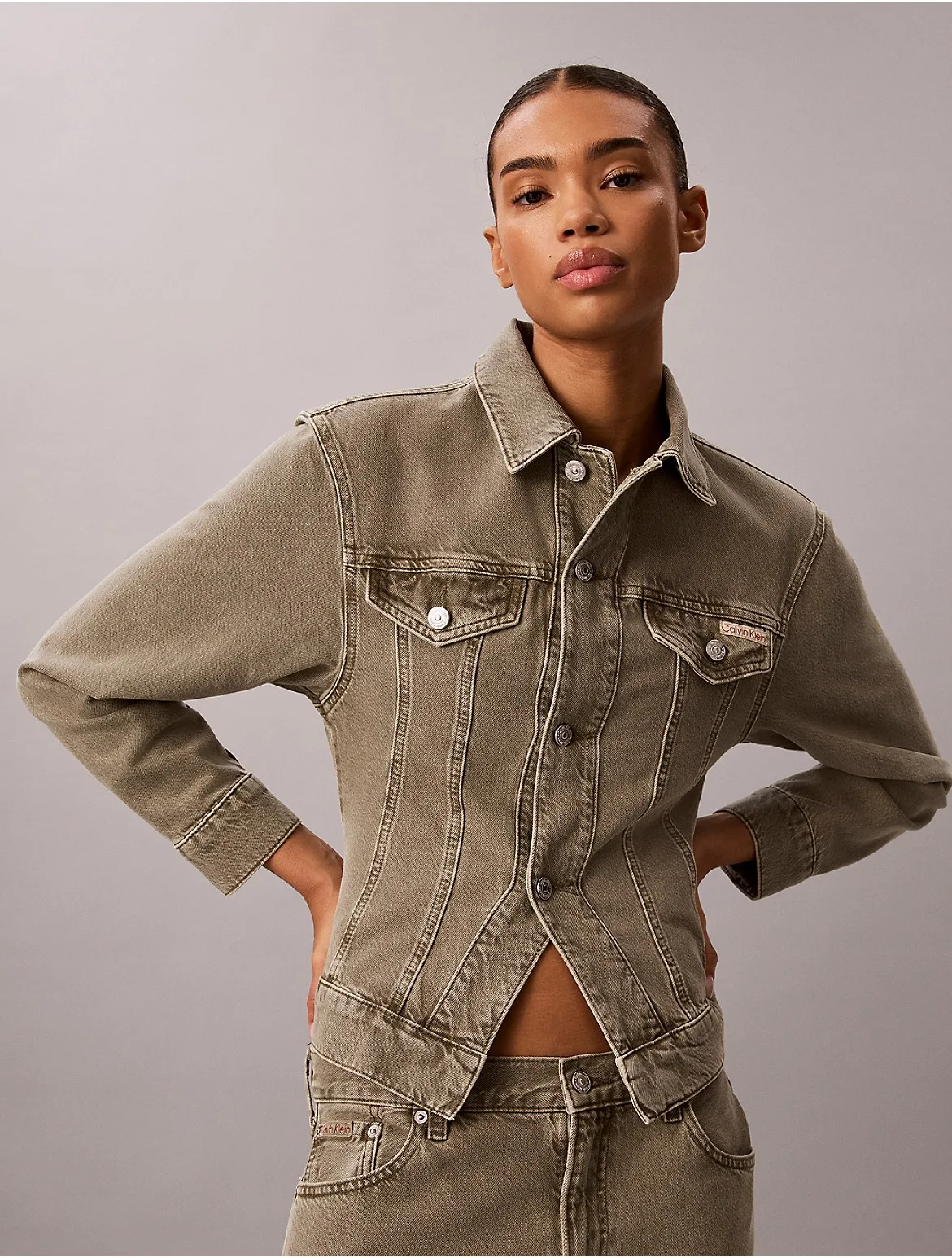 Cinched Peplum Denim Jacket by Calvin Klein Jeans