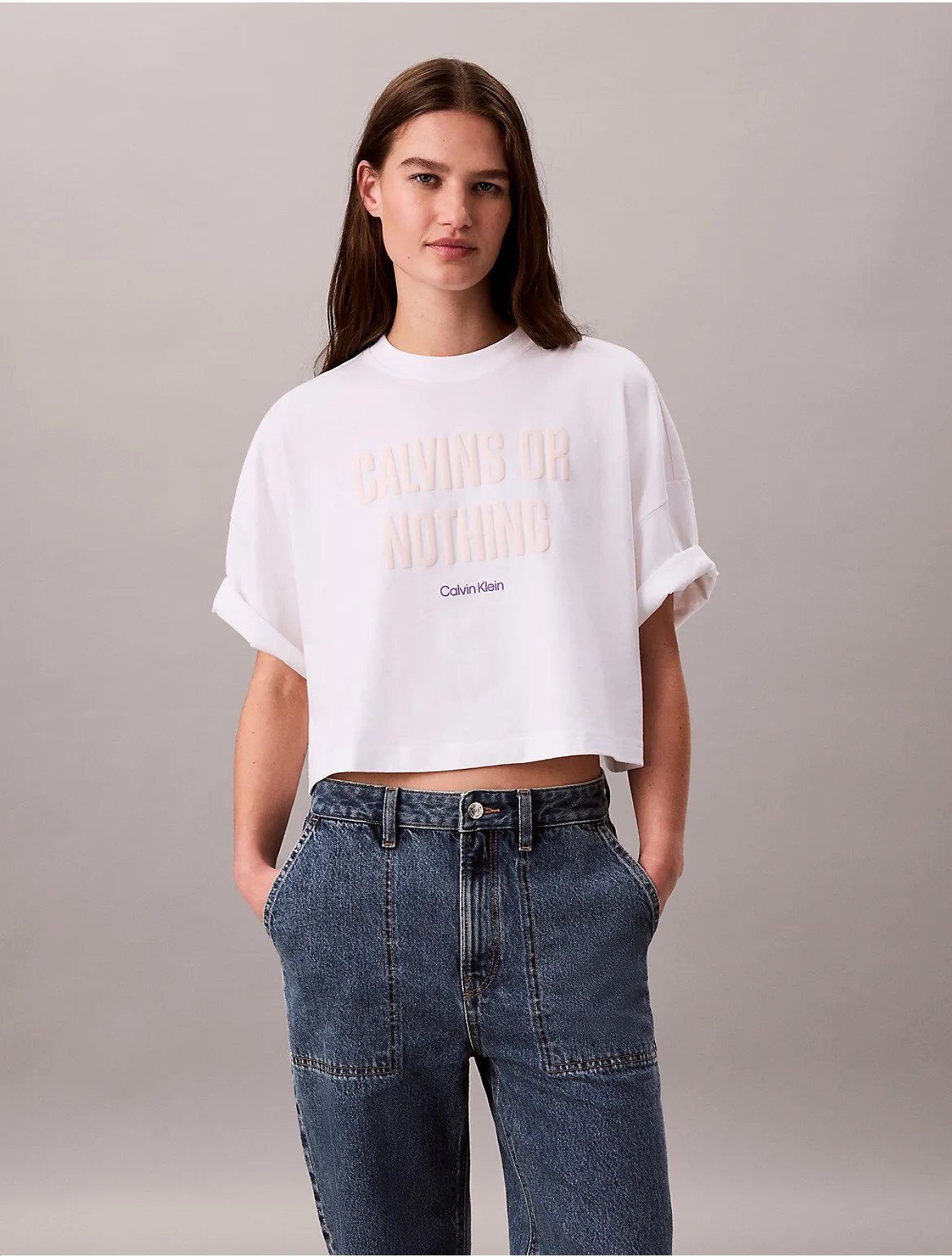 Boxy Cropped Bold Logo Tee by Calvin Klein Jeans
