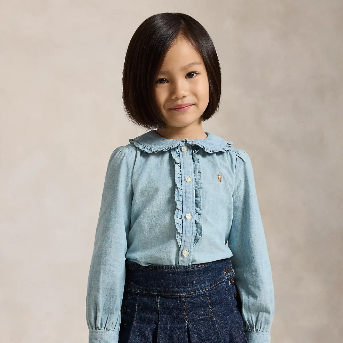 Cotton Chambray Ruffled Top by Ralph Lauren