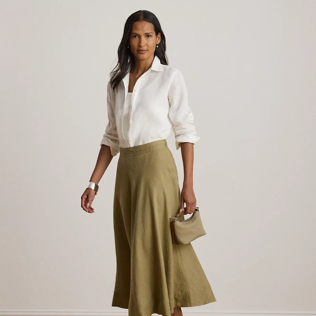 Linen A-Line Midi Skirt by Lauren Ralph Lauren