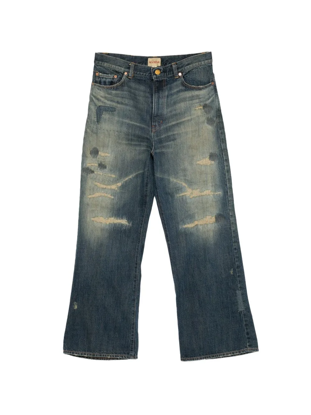 Distressed Patchwork Jeans by KAMIYA