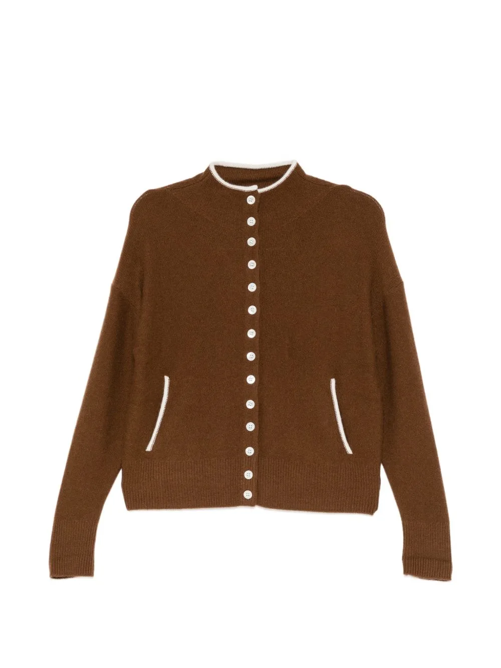 Contrast-Trim Front-Button Cardigan by CUDDLEUP