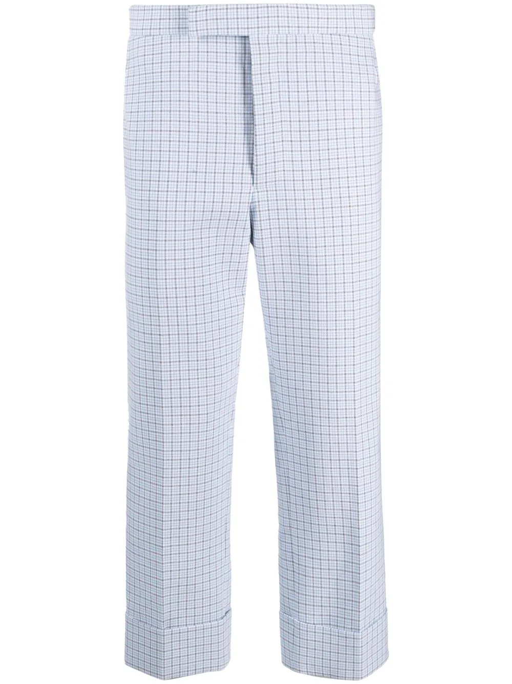 Backstrap-Detail Checked Tailored Trousers by Thom Browne