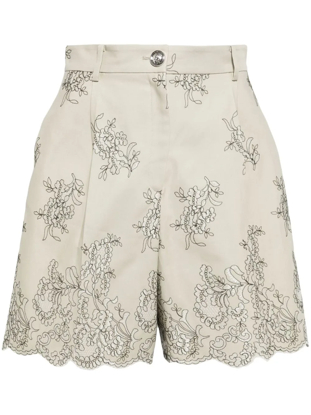 Floral-Embroidered High-Waist Shorts by Giambattista Valli