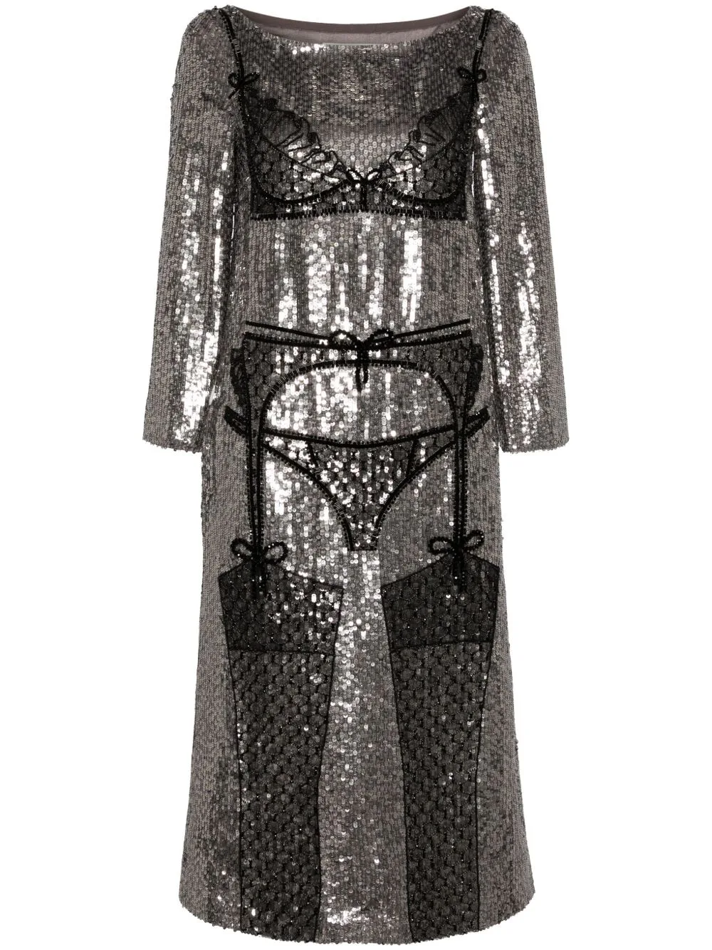 Lingerie-Beaded Sequinned Midi Dress by Wiederhoeft