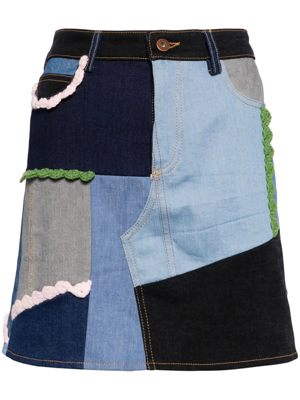 Patchwork Denim Miniskirt by CAVIA