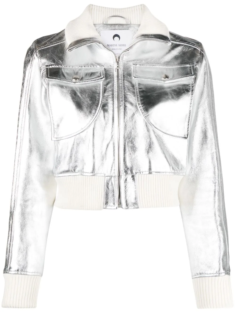 Moonogram-Pattern Laminated Leather Jacket by Marine Serre
