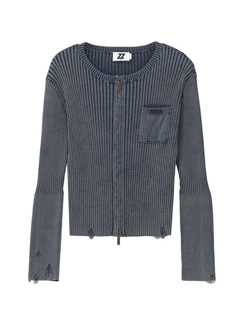Distressed Ribbed-Knit Cardigan by izzue