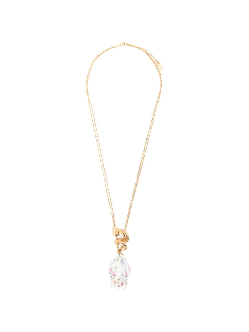 Floral-Print Ceramic Pendant Necklace
