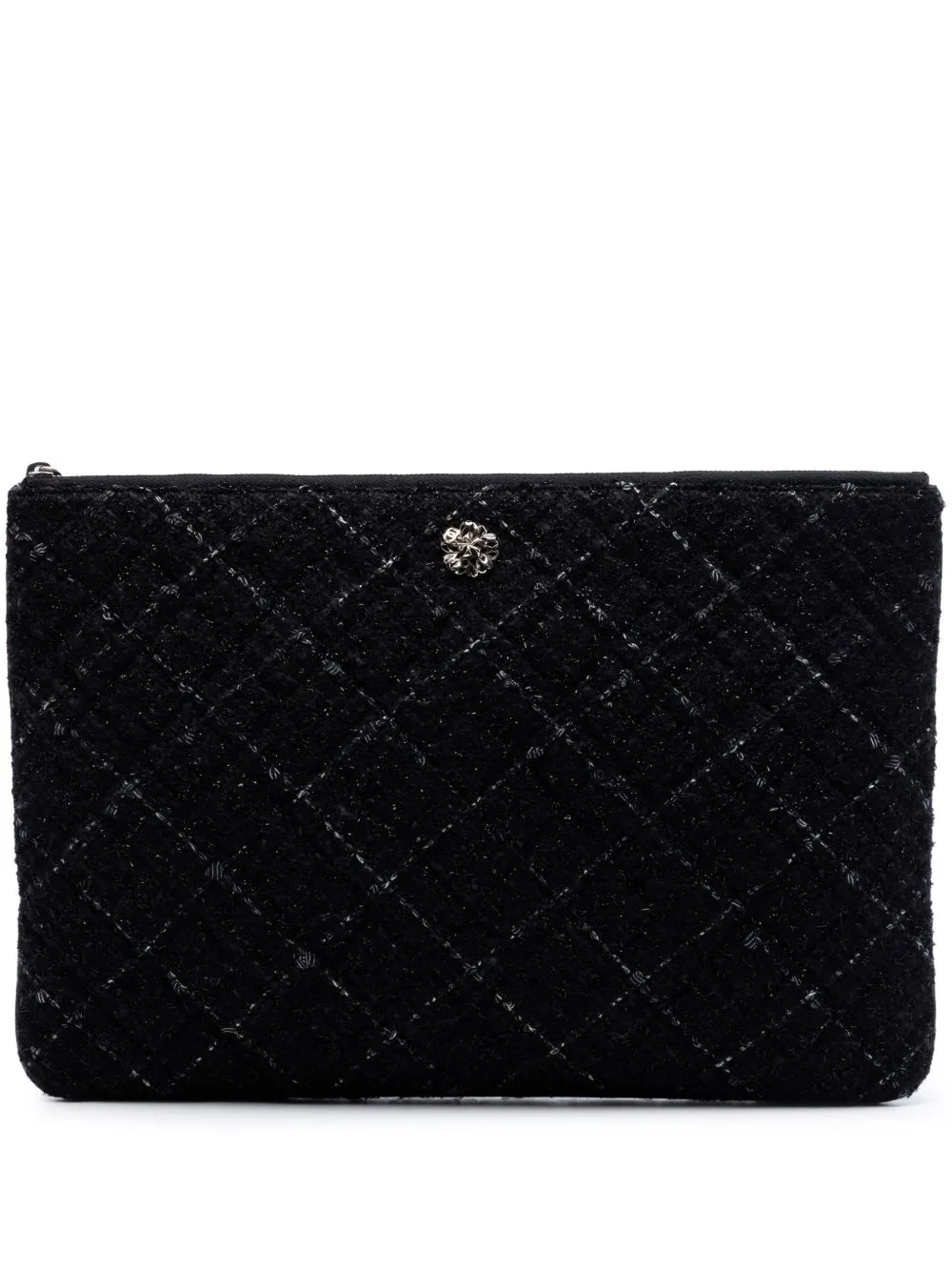 2016-2017 Large Quilted Tweed and Lambskin Camellia O Case Clutch Bag by CHANEL Pre-Owned