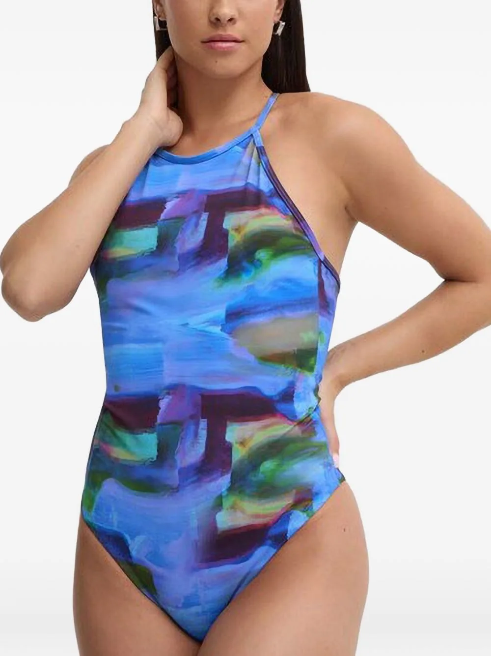 Abstract-Print Halterneck Swimsuit by Casall