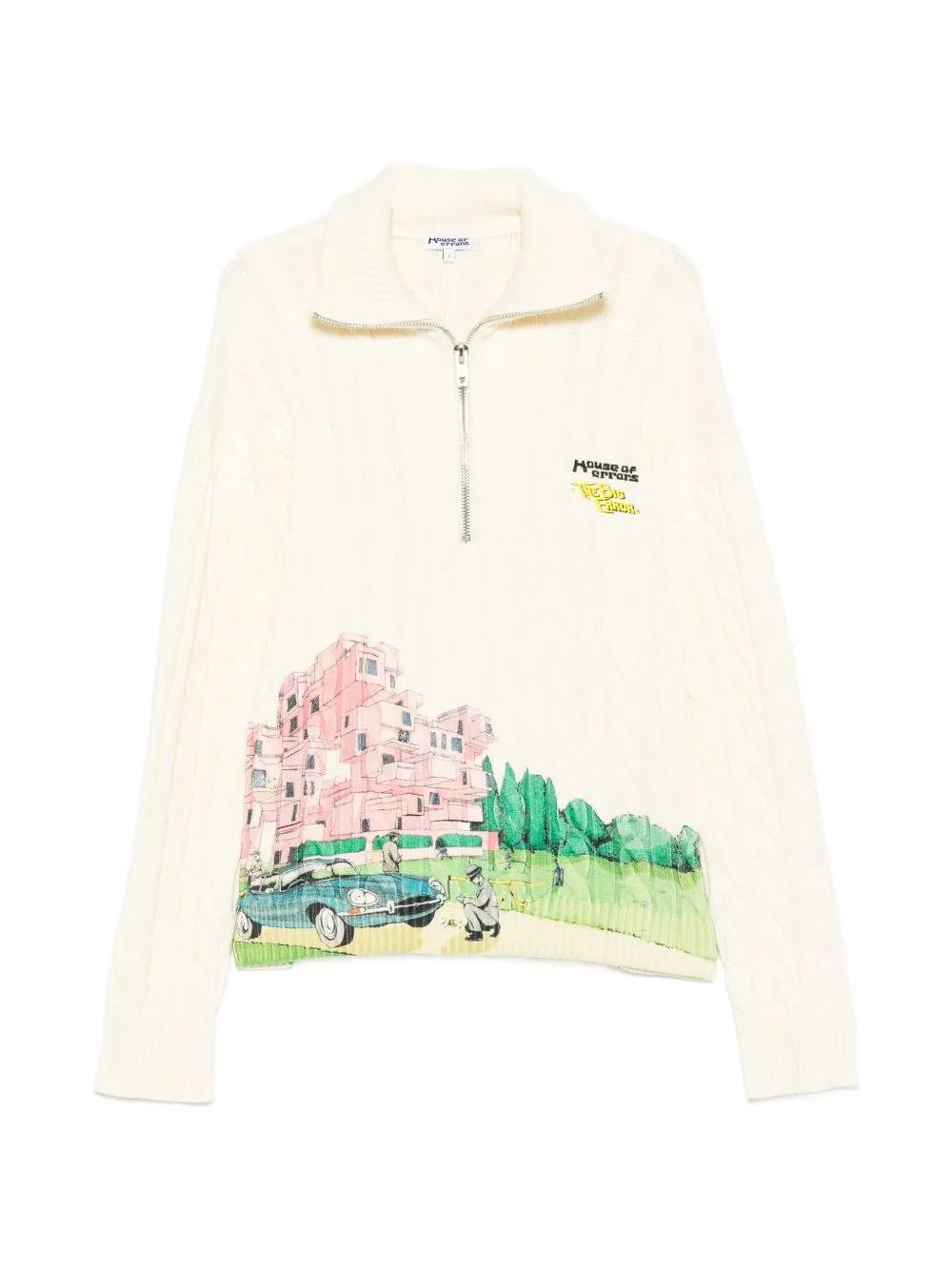 Cable-Knit Graphic-Print Sweater by House of errors
