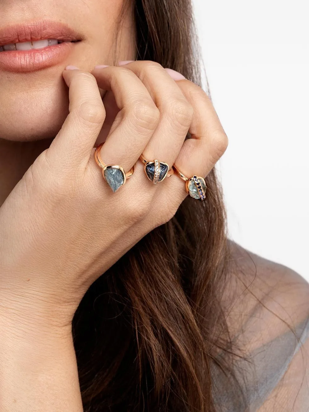 Small Elemental Aquamarine and Diamond Ring by CLARA CHEHAB