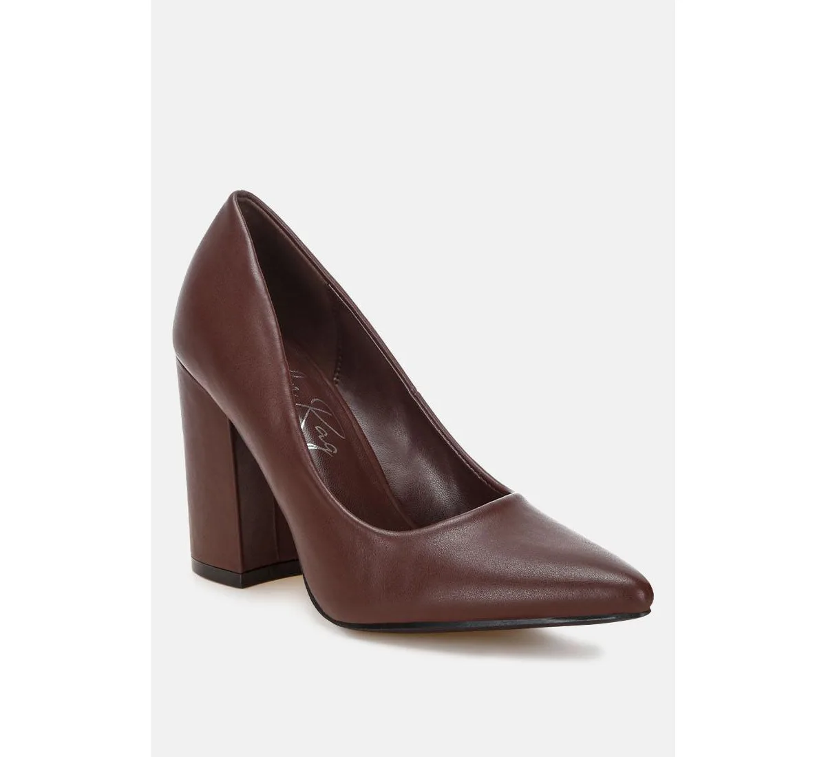 Zhuri Faux Leather Solid Block Heel Pumps by London Rag