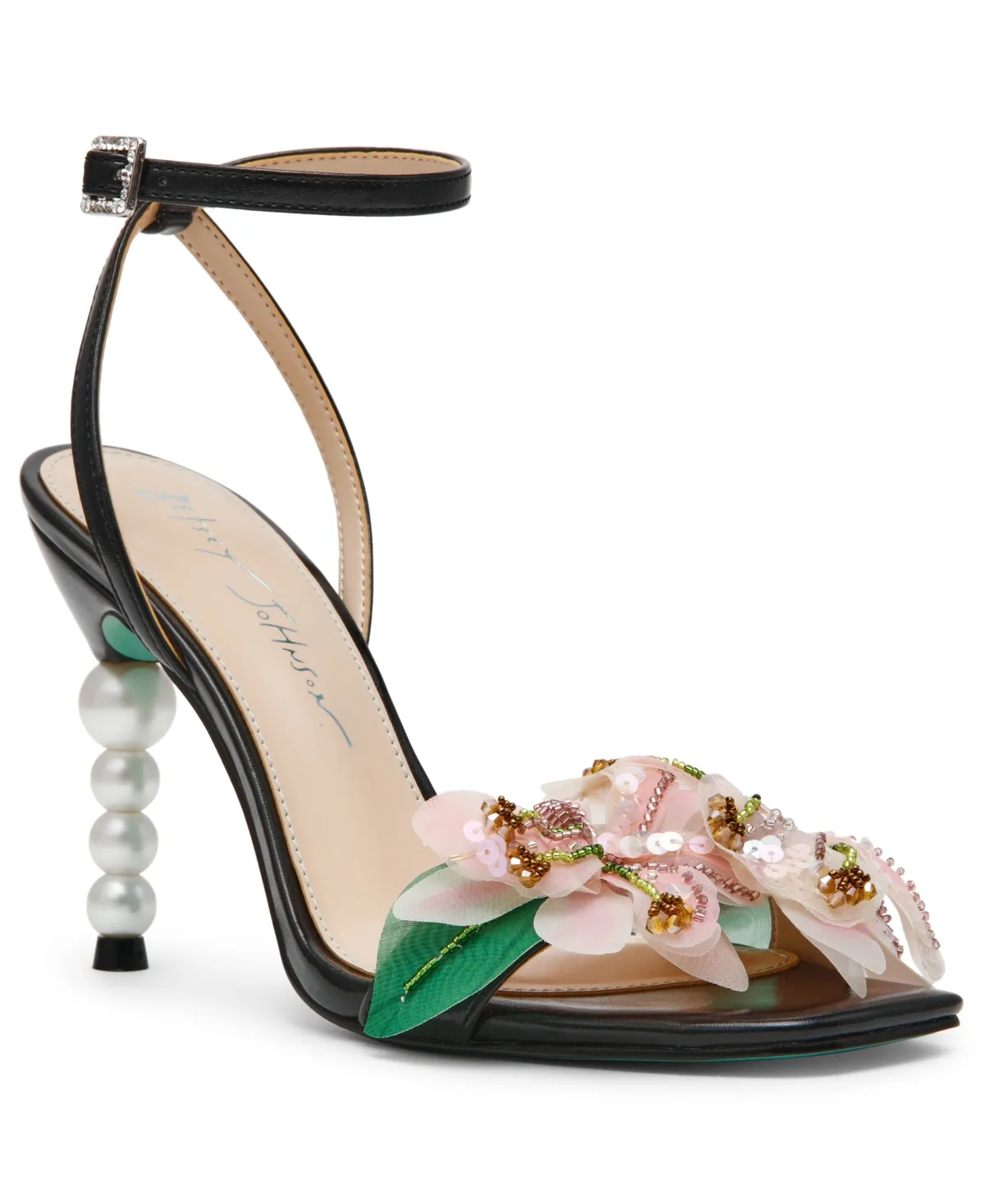Kasie Floral Pearl Heel Dress Sandals by Betsey Johnson