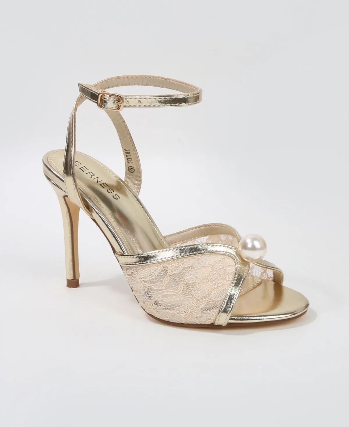 Julie Pearl Embellished Lace Stiletto Heel Sandals by Berness