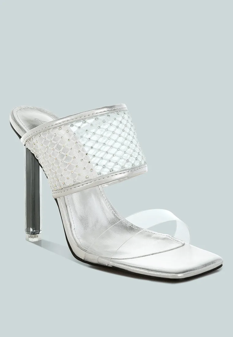 Salween Clear Embellished Square Toe Heels