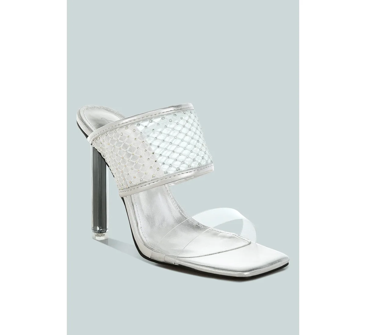 Salween Clear Embellished Square Toe Heels by London Rag