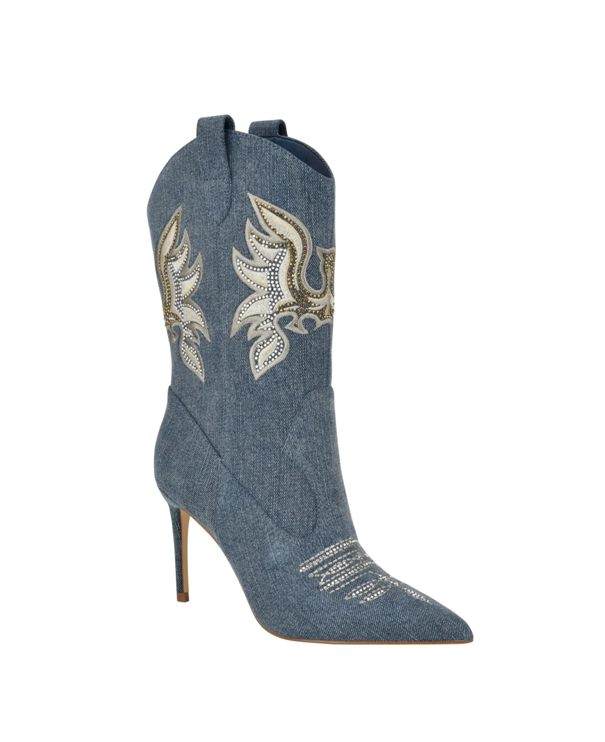 Rasima Denim Rhinestone Embellished High Heel Western Boots