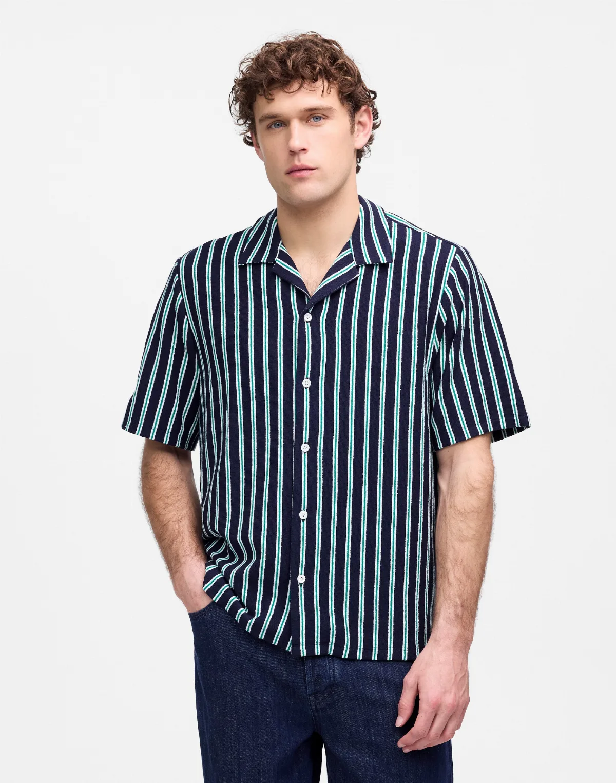 The Textured Knit Camp-Collar Shirt by MW