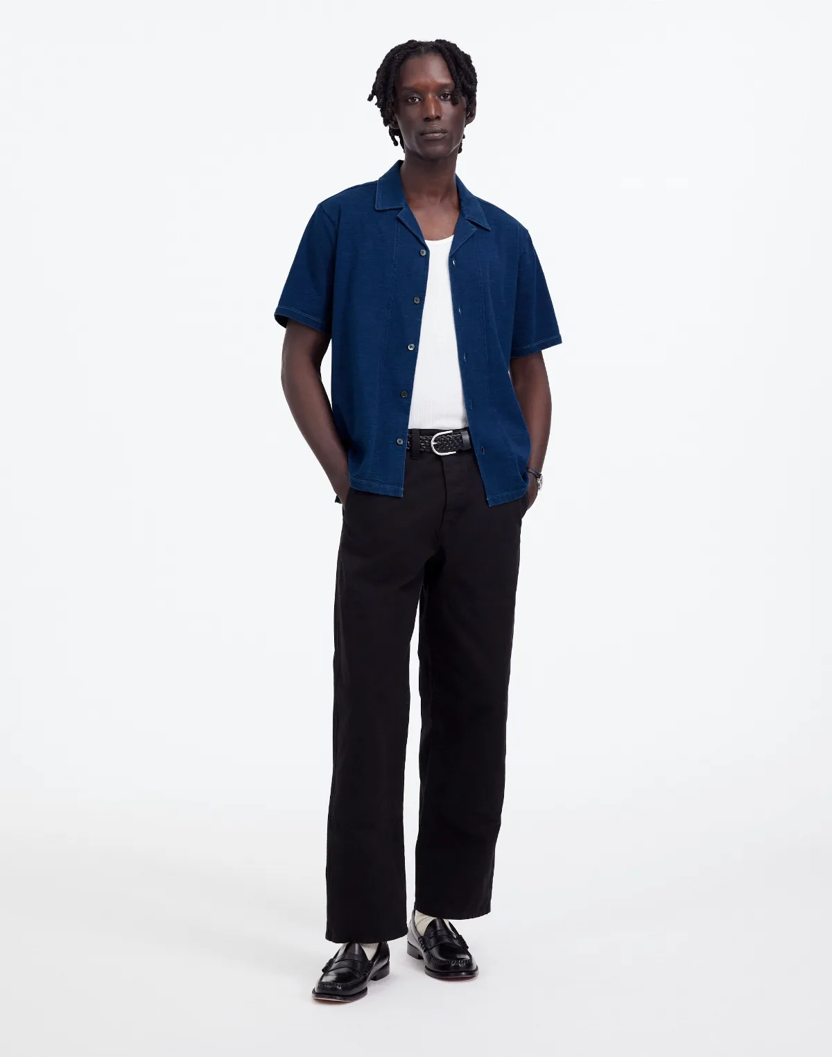 Indigo-Dyed Camp Collar Shirt by MW