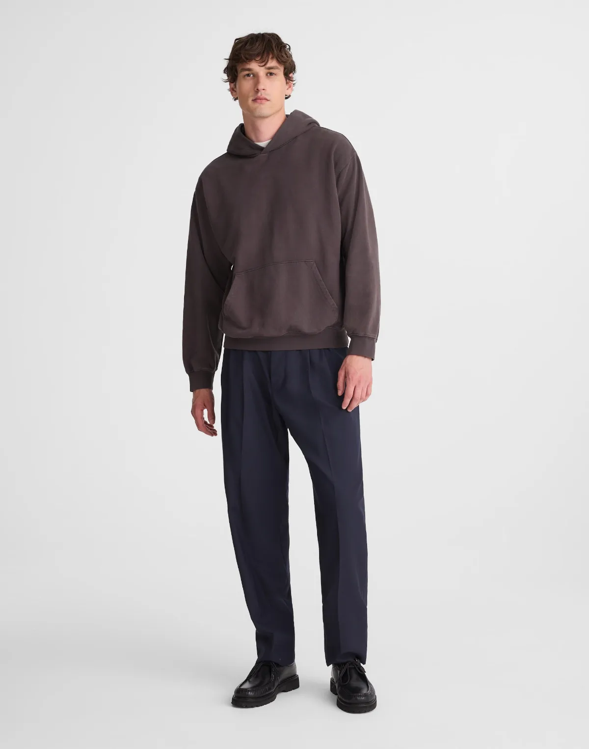 Double-Pleated Twill Trousers in Wool Blend