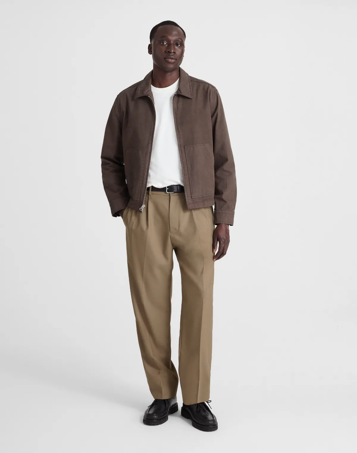 Double-Pleated Twill Trousers in Wool Blend