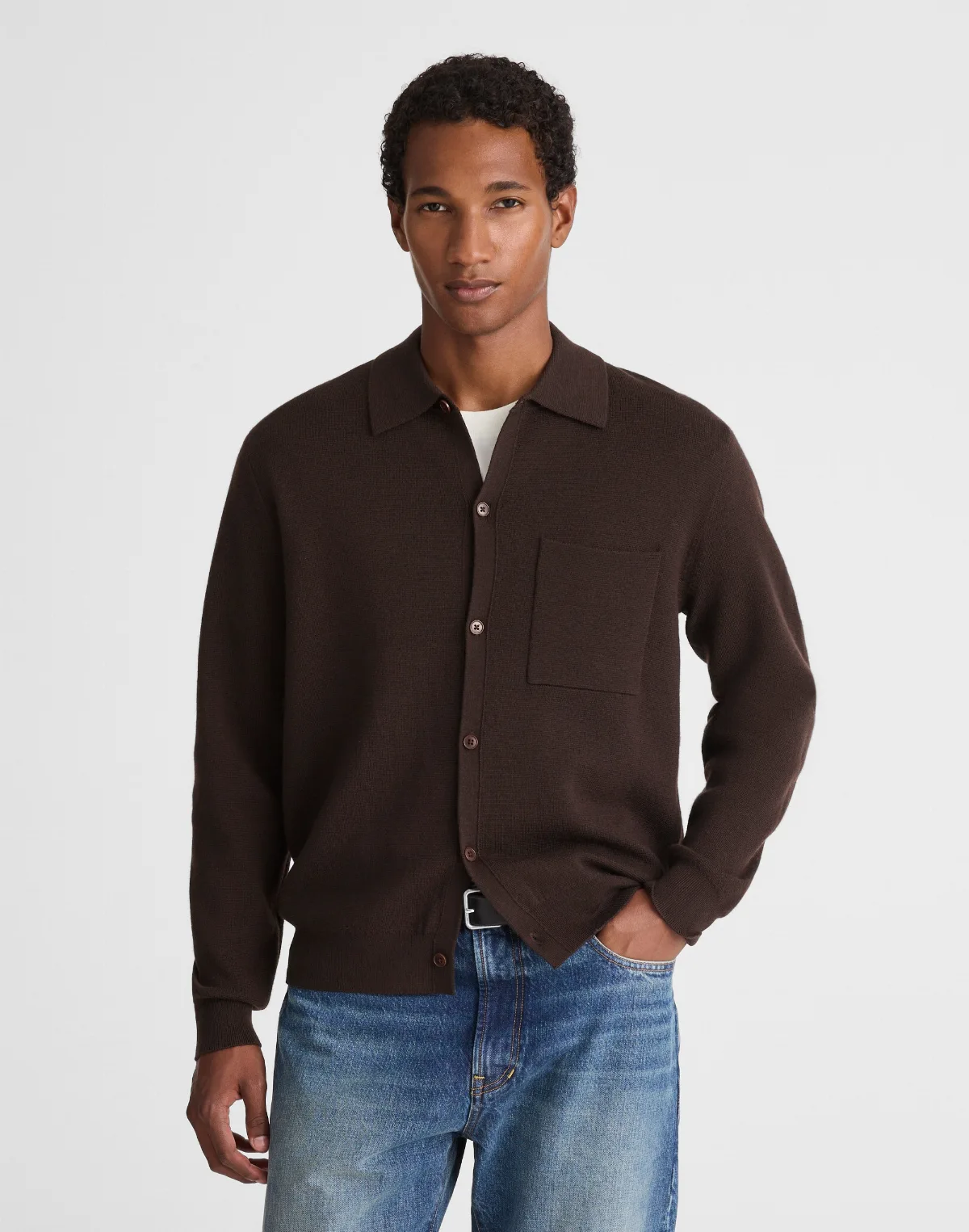 Collared Cardigan in Merino Wool