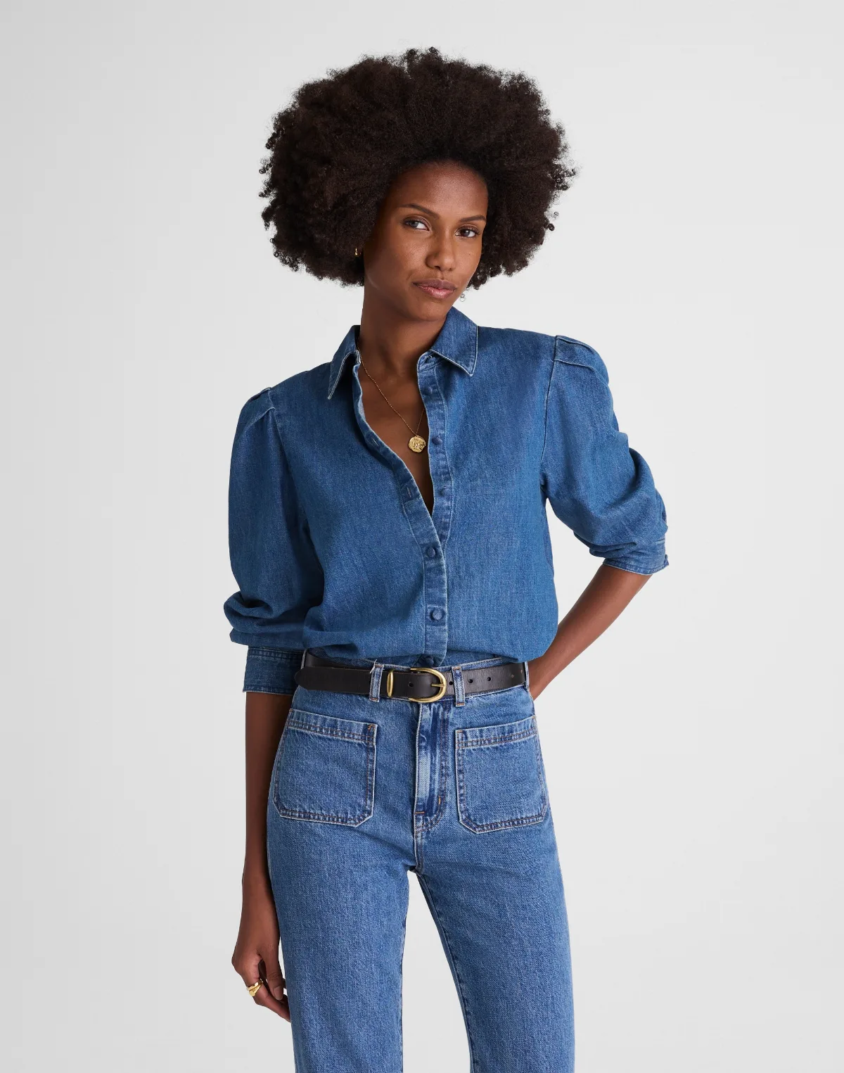 Denim Puff-Sleeve Shirt by MW