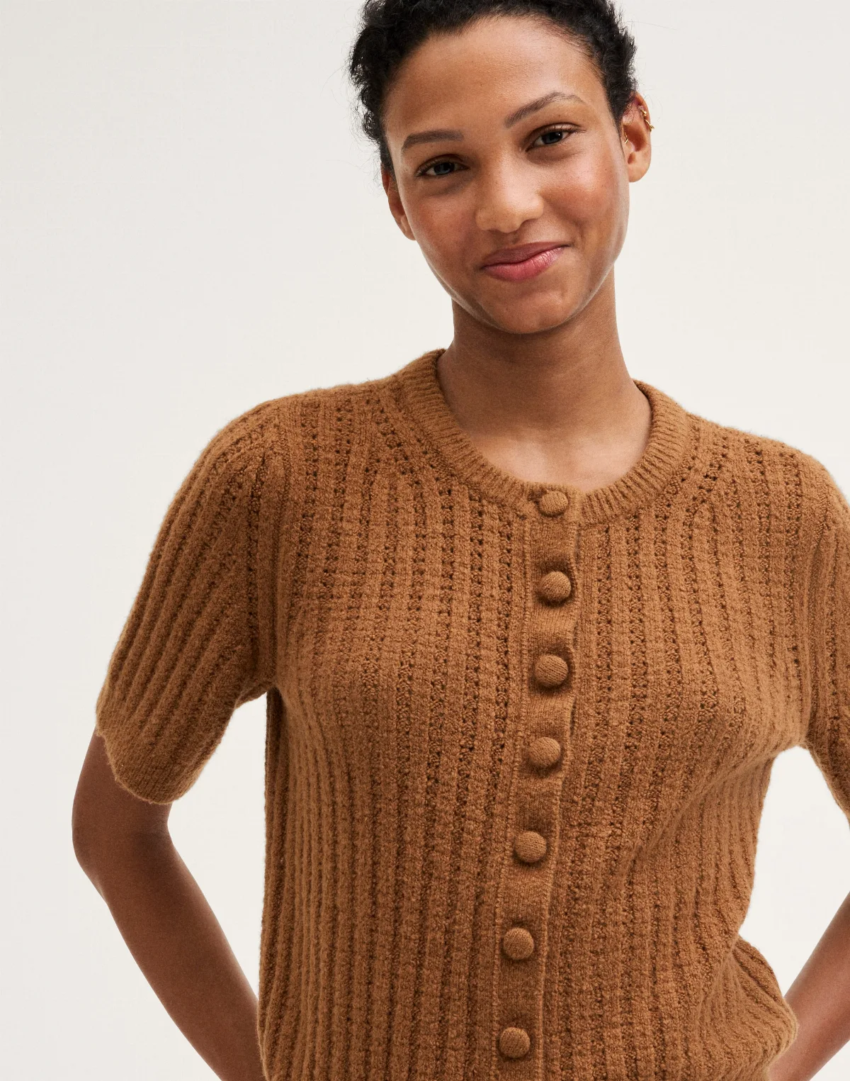 Textured-Stitch Cardigan in Cozy Cotton by MW