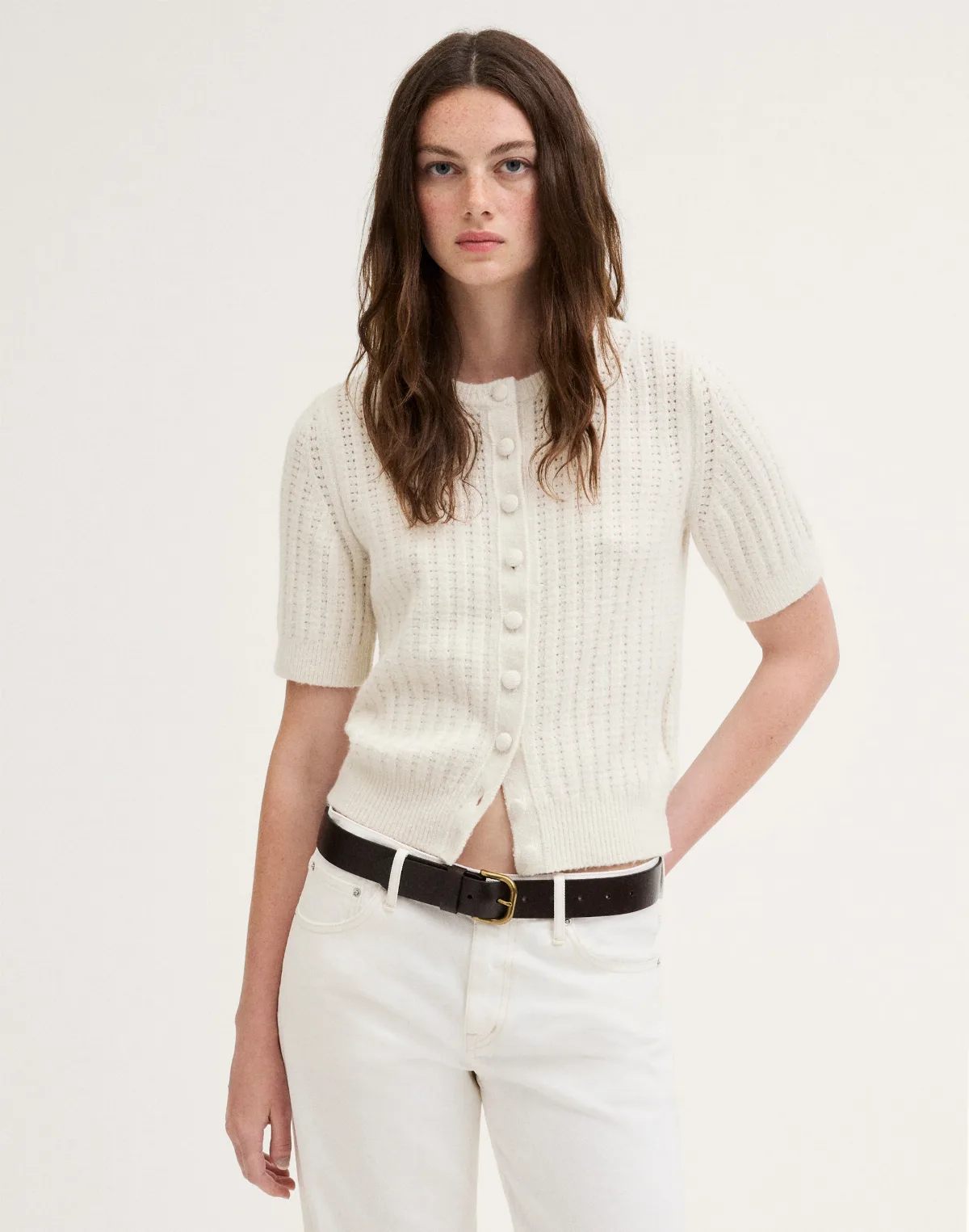 Textured-Stitch Cardigan in Cozy Cotton