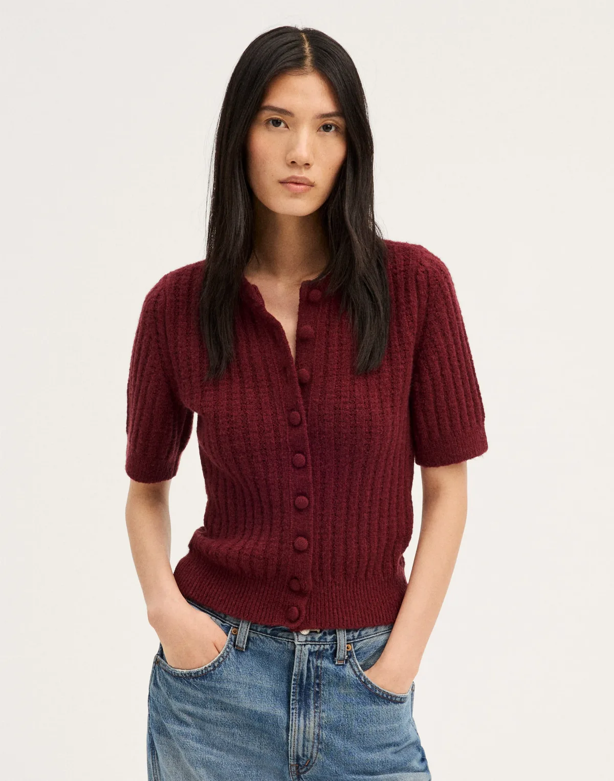 Textured-Stitch Cardigan in Cozy Cotton